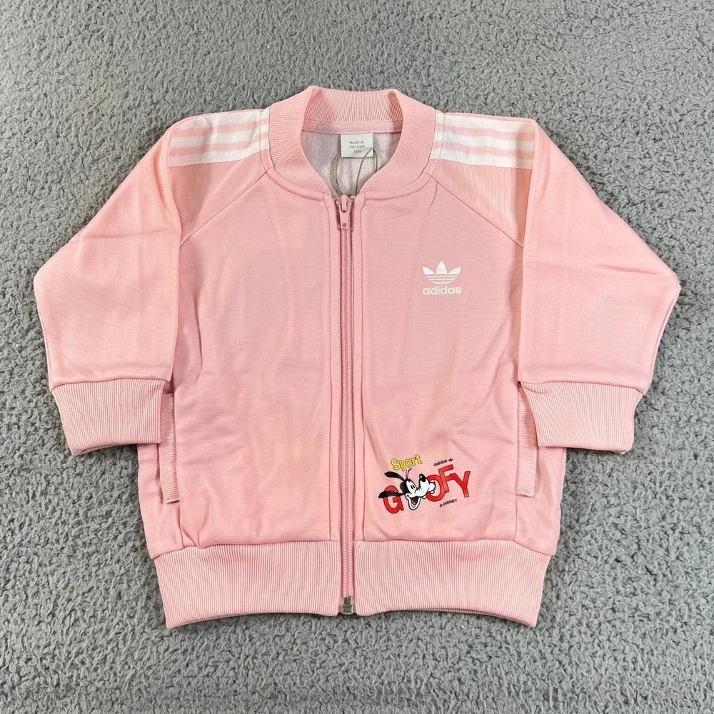 Adidas Goofy Superstar Tracksuit Kids 18M Pink Disney Zip Jacket Pants Vintage‎